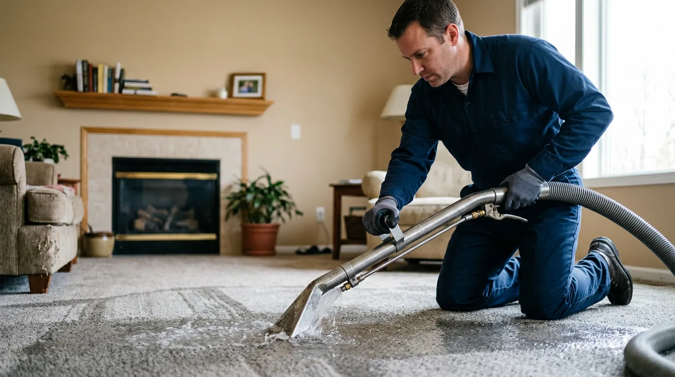 Water damage restoration technician working near Courtland, KS